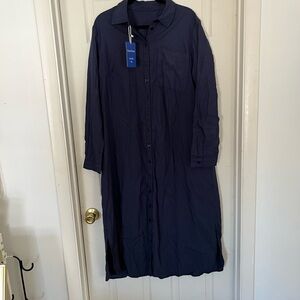 Amazon Navy Button-Front Midi Shirt Dress